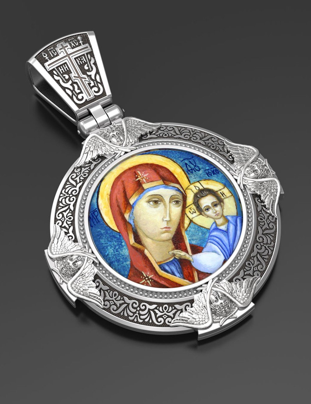 Образок из белого золота c эмалью и иконописью