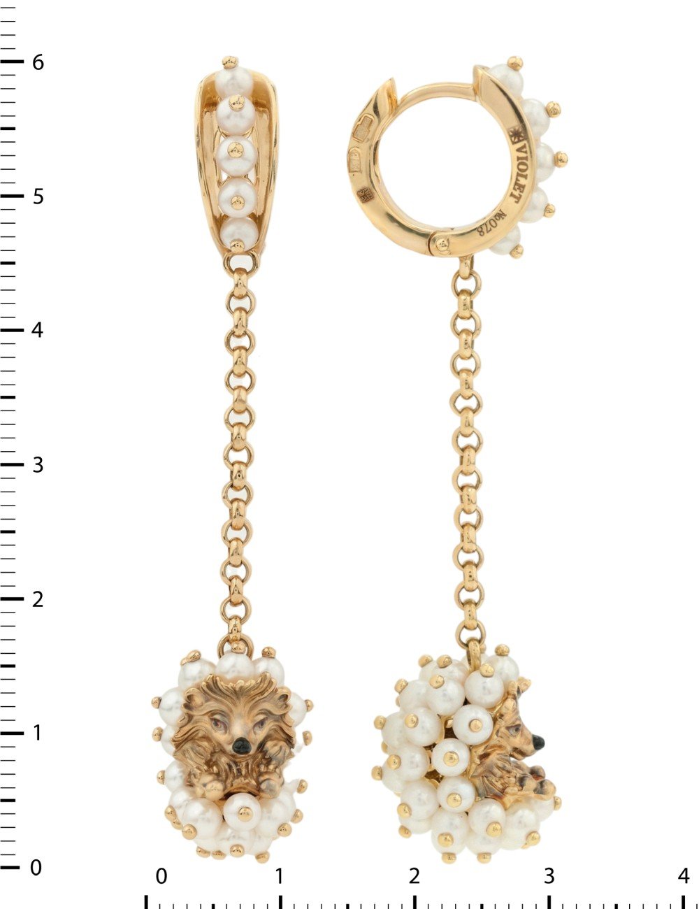 Серьги из золота c эмалью и жемчугом