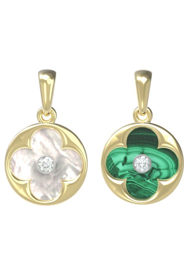 Подвеска из лимонного золота c бриллиантами, малахитом и перламутром