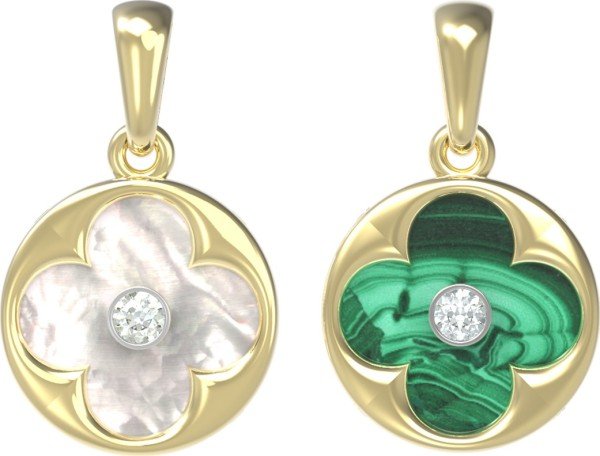 Подвеска из лимонного золота c бриллиантами, малахитом и перламутром