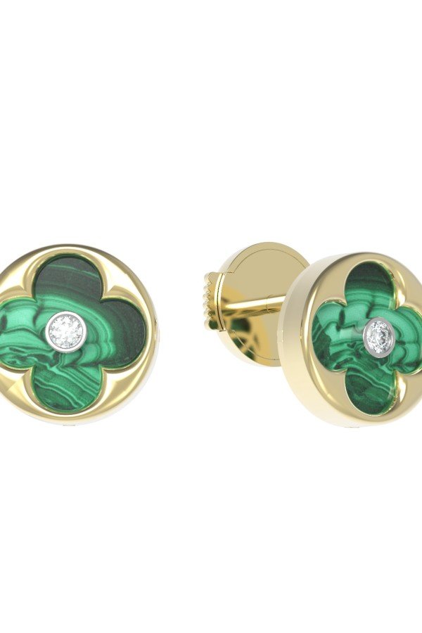 Серьги из лимонного золота c бриллиантами и малахитом