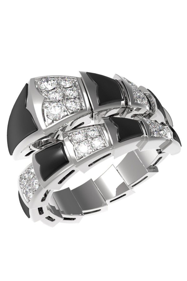 Кольцо из белого золота c бриллиантами и ониксом