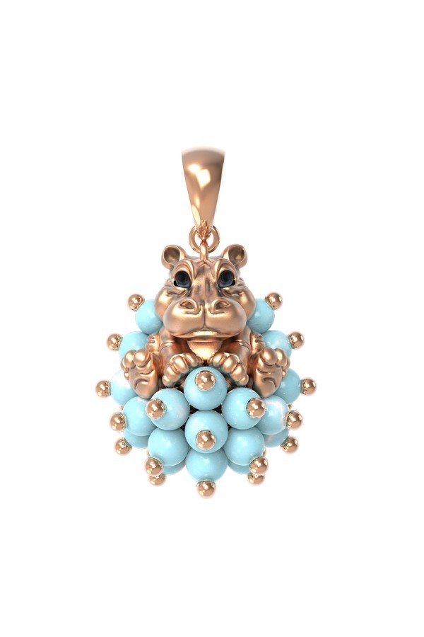 Подвеска из золота c эмалью и бирюзой