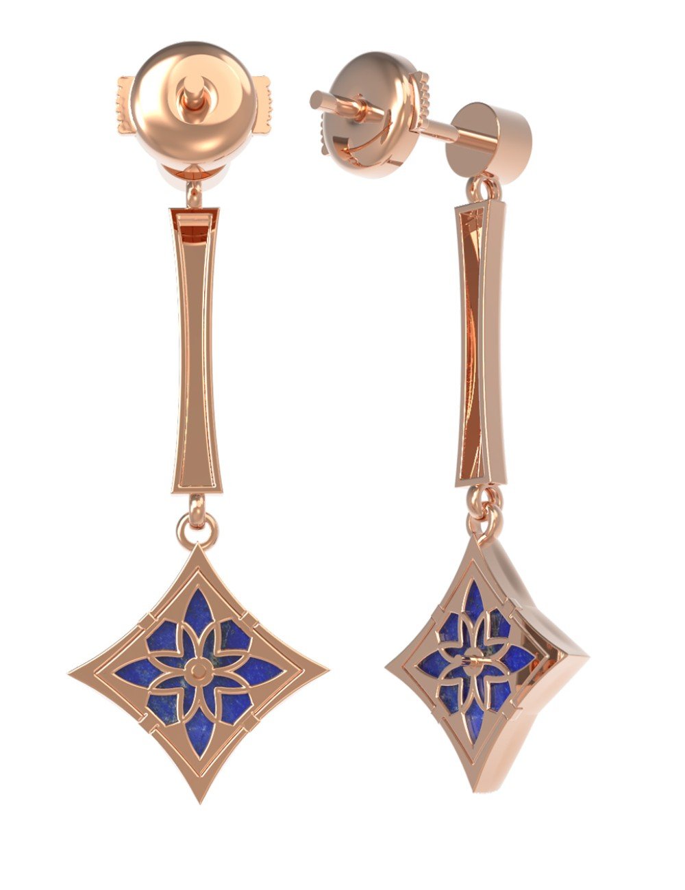 Серьги из золота c фианитом и лазуритом