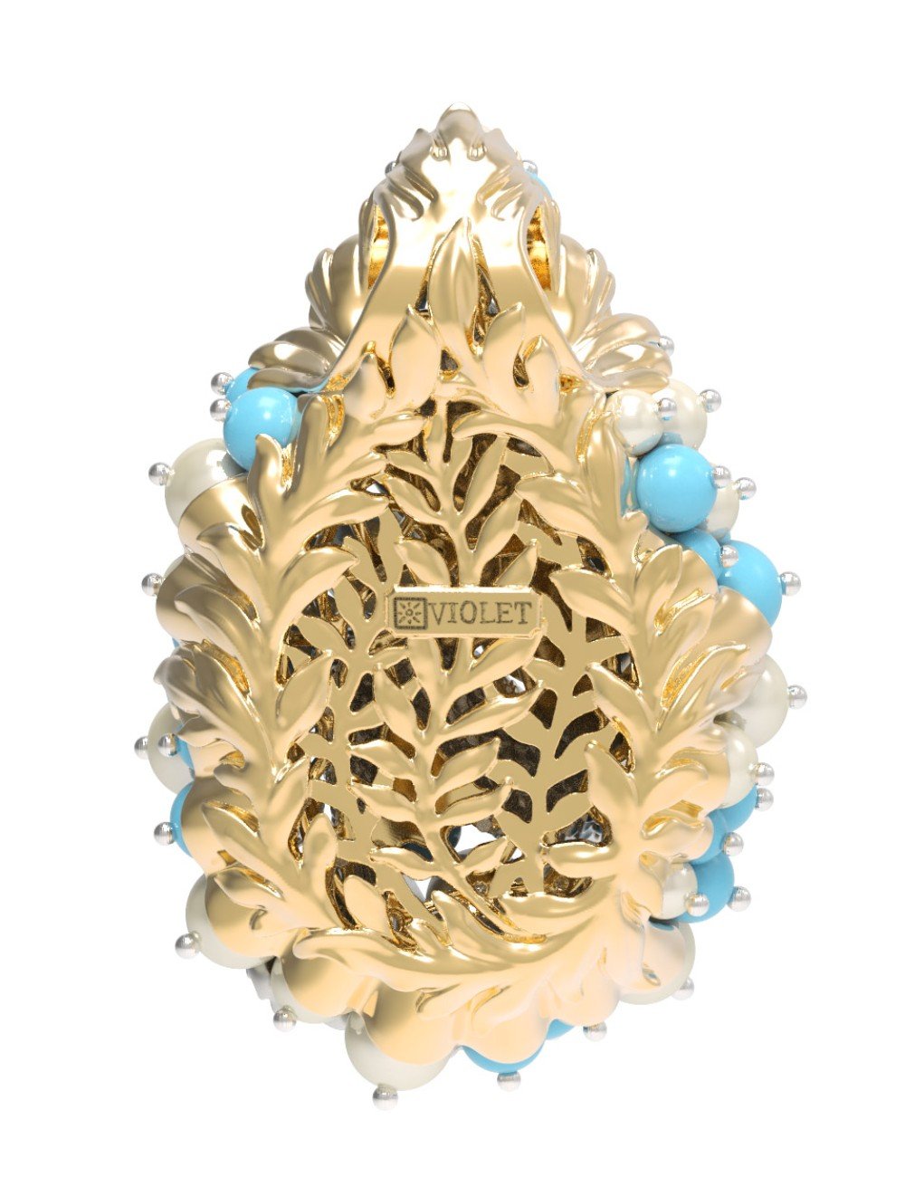 Подвеска из лимонного золота c жемчугом и бирюзой