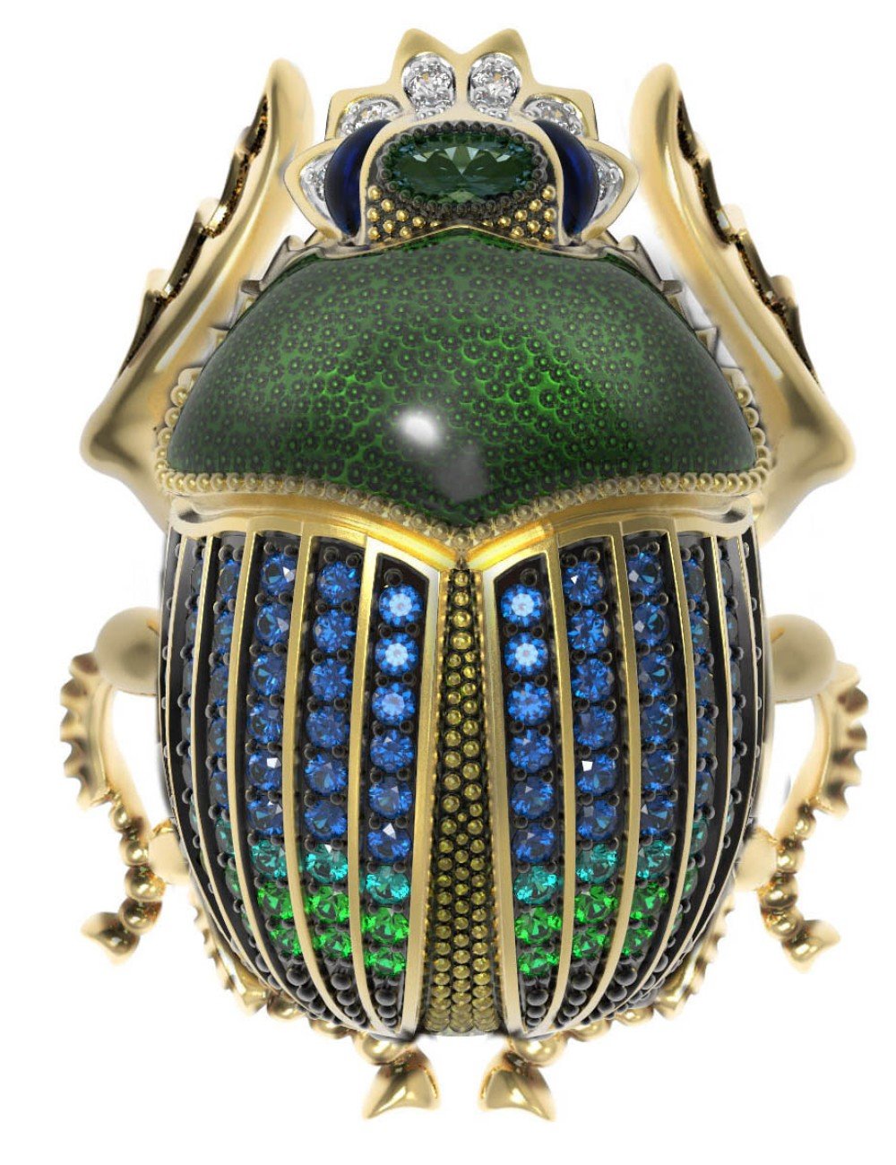 Брошь из лимонного золота c эмалью, фианитом и турмалином