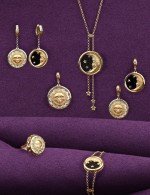 Подвеска из лимонного золота c ониксом и перламутром