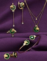 Серьги из лимонного золота c бриллиантами и малахитом