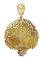 Подвеска из лимонного золота c росписным янтарём