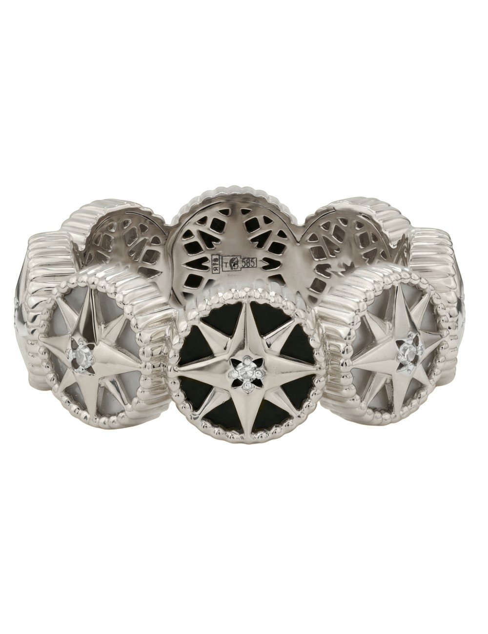 Кольцо из белого золота c бриллиантами, ониксом и перламутром