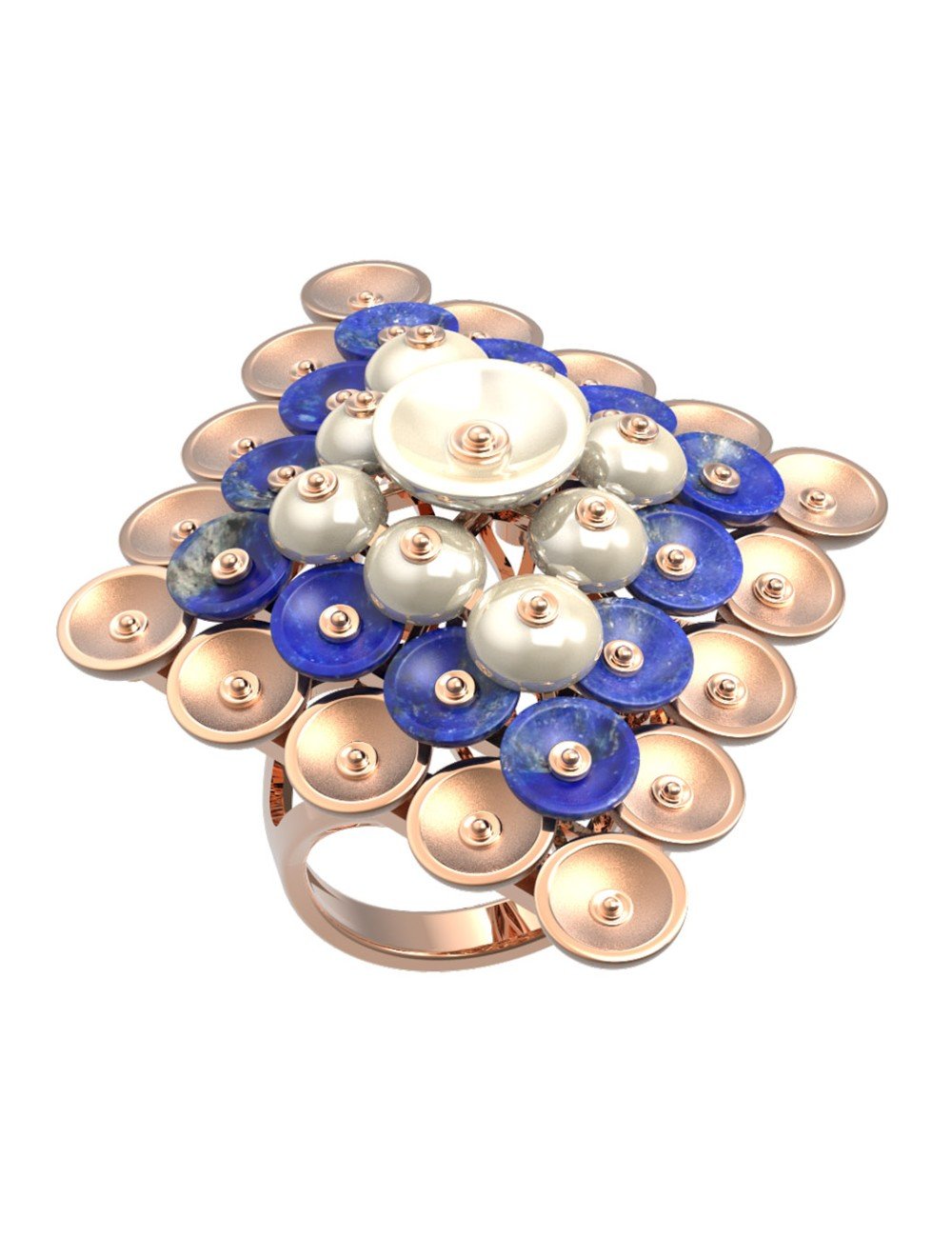 Кольцо из золота c лазуритом и перламутром