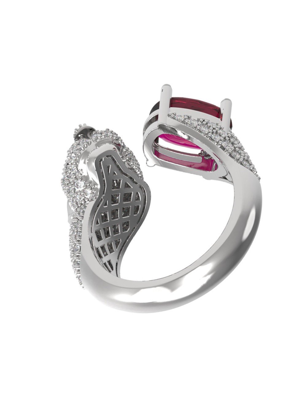 Кольцо из белого золота c бриллиантами, рубином и изумрудом