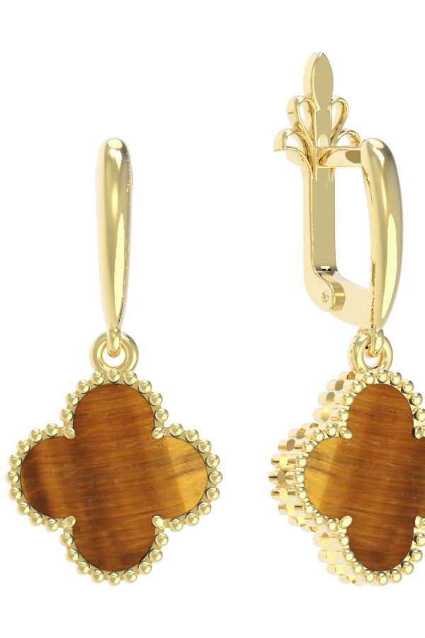 Серьги из лимонного золота c тигровым глазом