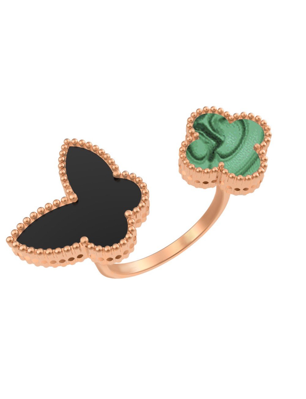 Кольцо из золота c ониксом и малахитом