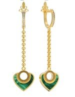 Серьги из лимонного золота c фианитом и малахитом