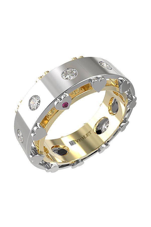 Кольцо из лимонного золота c бриллиантами и рубином