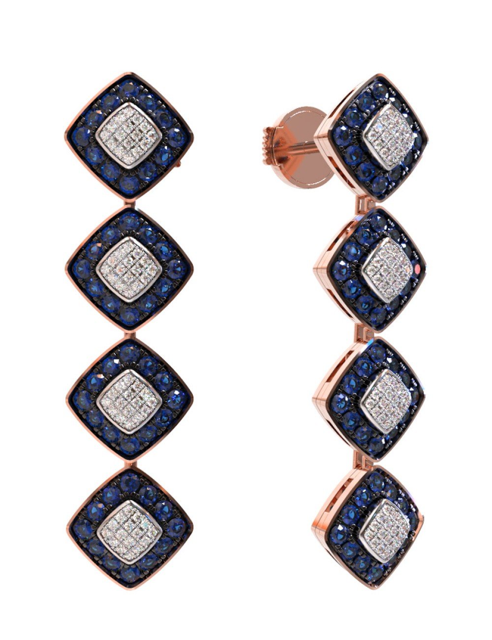 Серьги из золота c бриллиантами и сапфиром