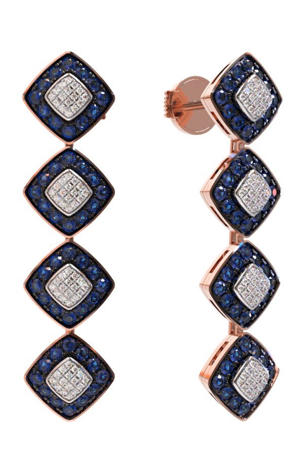 Серьги из золота c бриллиантами и сапфиром