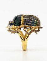 Кольцо из лимонного золота c эмалью, фианитом и турмалином