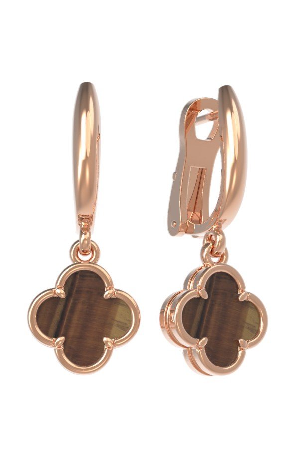 Серьги из золота c тигровым глазом