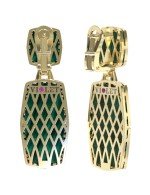 Серьги из лимонного золота c бриллиантами, рубином и малахитом