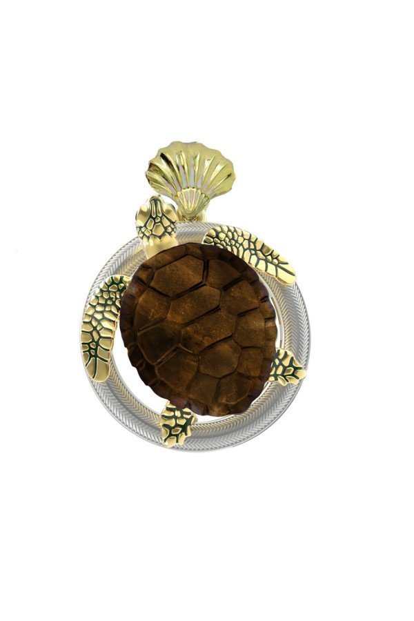 Подвеска из лимонного золота c эмалью и железным деревом