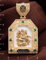 Образок из лимонного золота c эмалью и хризопразом