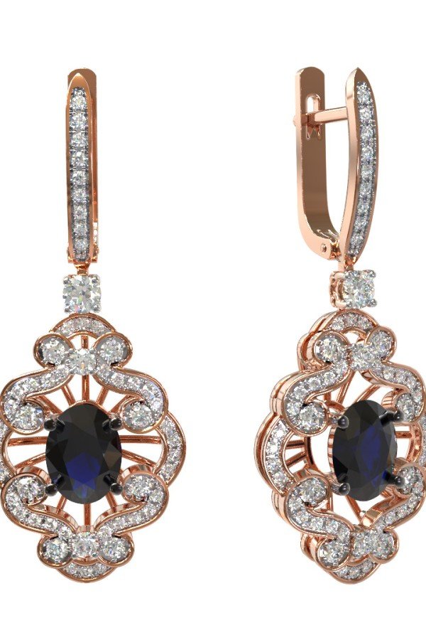 Серьги из золота c бриллиантами и сапфиром