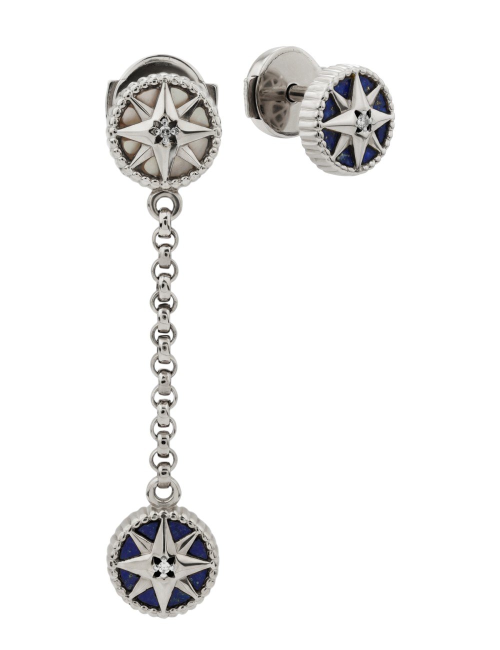 Серьги из белого золота c бриллиантами, лазуритом и перламутром