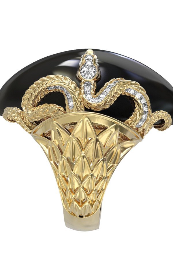 Кольцо из лимонного золота c бриллиантами и ониксом