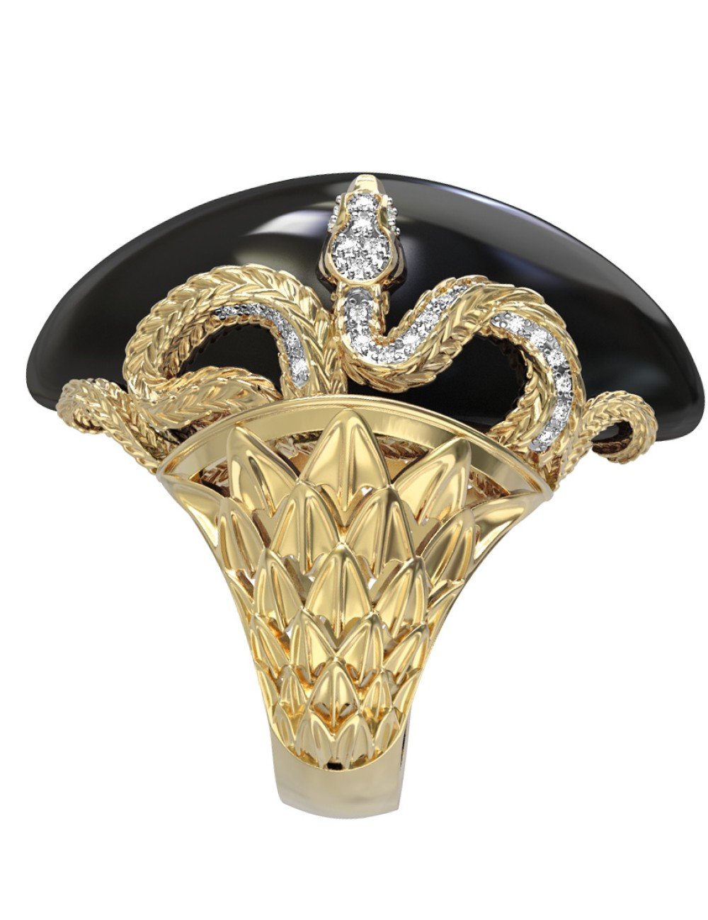 Кольцо из лимонного золота c бриллиантами и ониксом