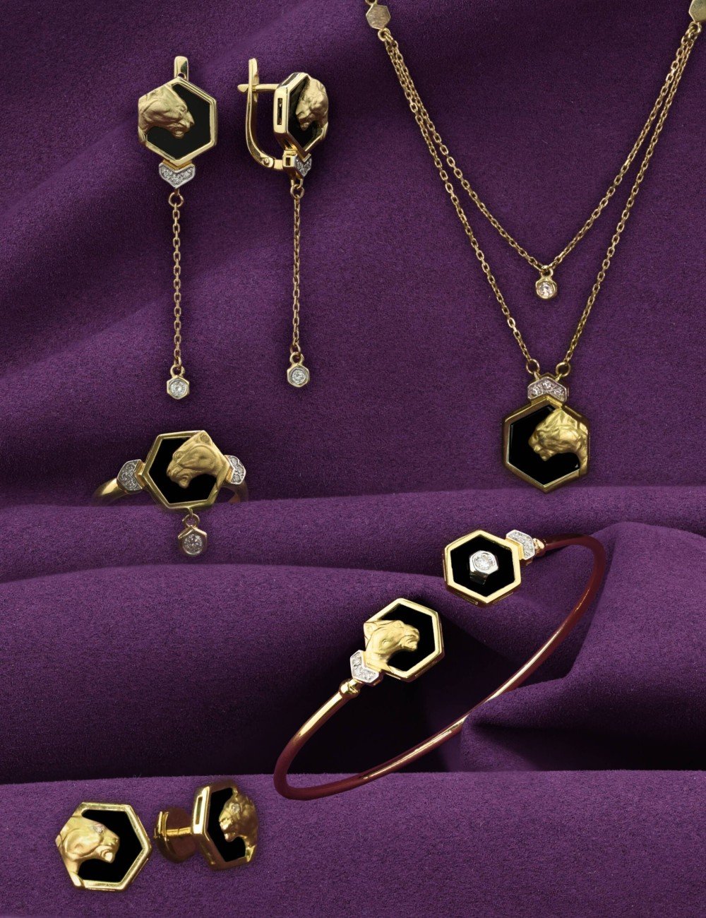 Серьги из лимонного золота c бриллиантами и ониксом