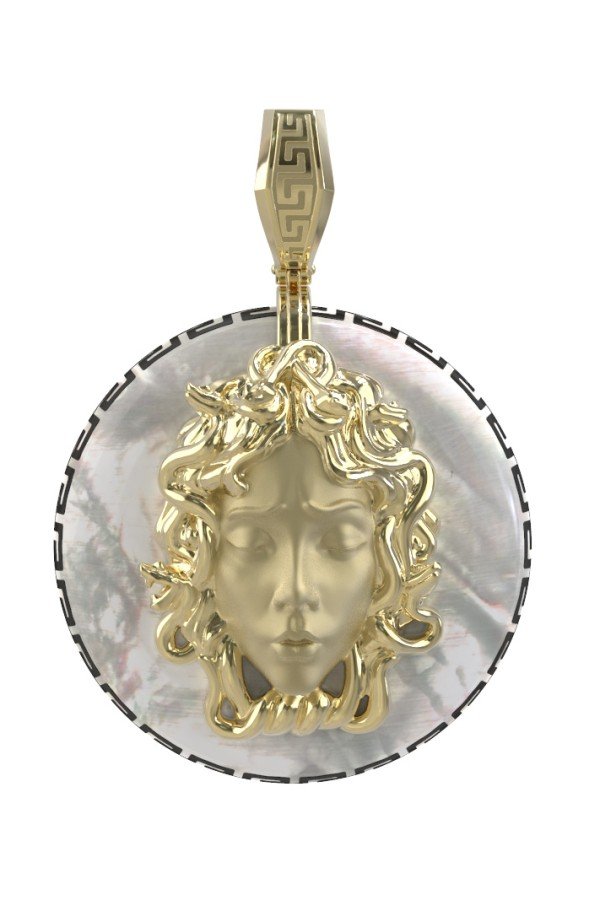 Подвеска из лимонного золота c эмалью и перламутром