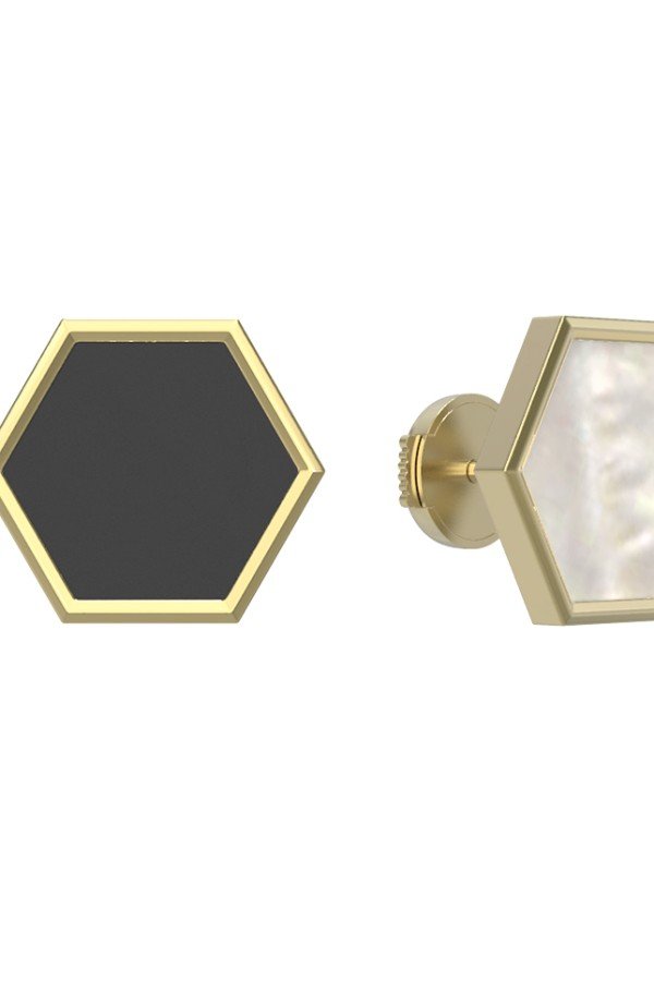 Серьги из лимонного золота c ониксом и перламутром