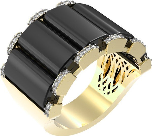 Кольцо из лимонного золота c бриллиантами и ониксом