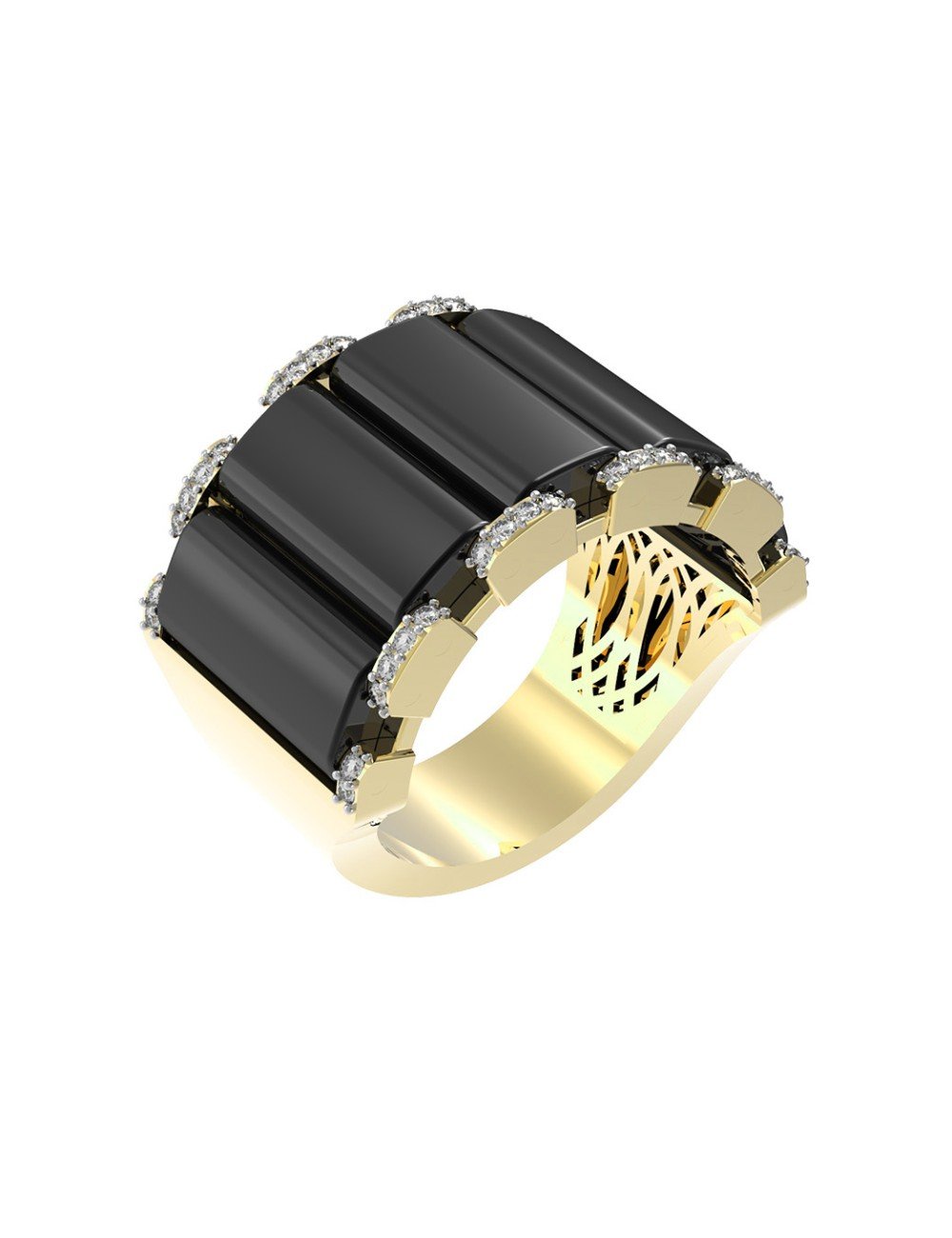 Кольцо из лимонного золота c бриллиантами и ониксом