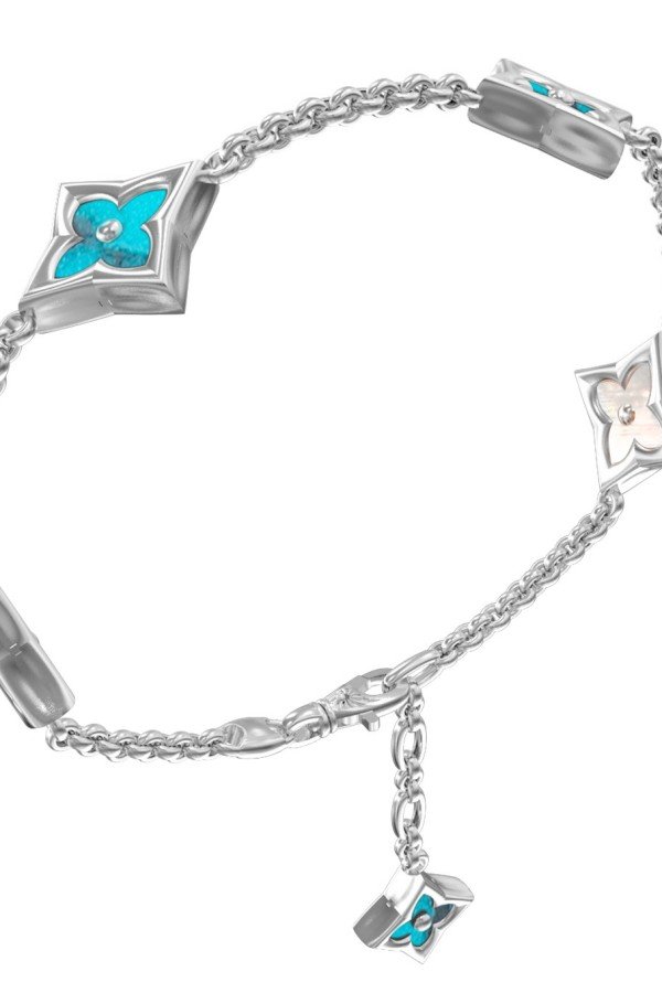 Браслет из белого золота c бирюзой и перламутром