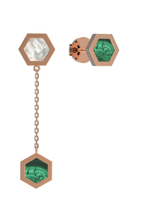 Серьги из золота c малахитом и перламутром