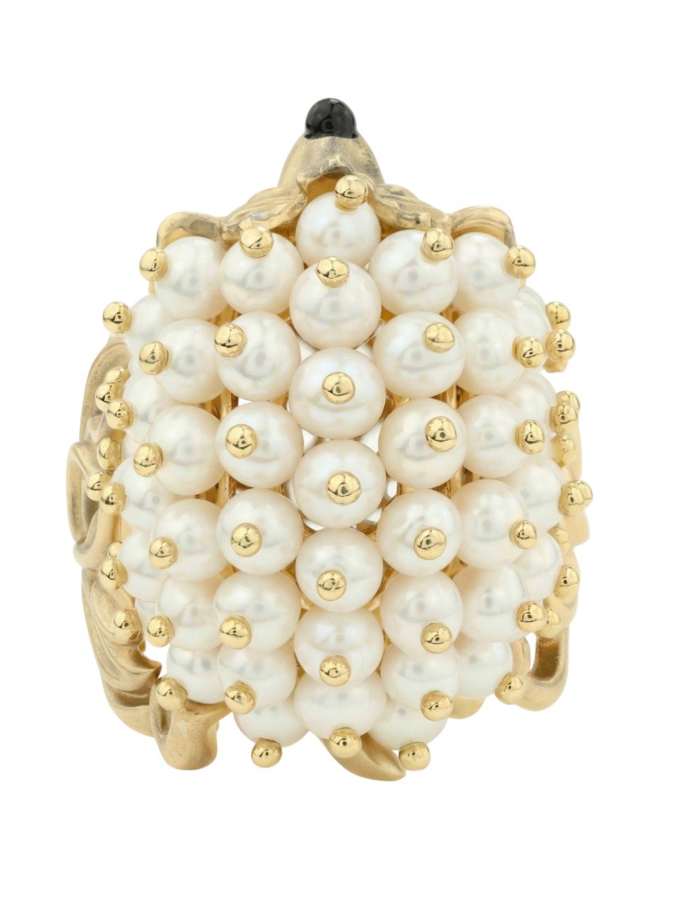 Кольцо из лимонного золота c эмалью и жемчугом