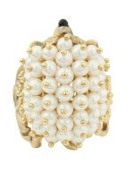 Кольцо из лимонного золота c эмалью и жемчугом