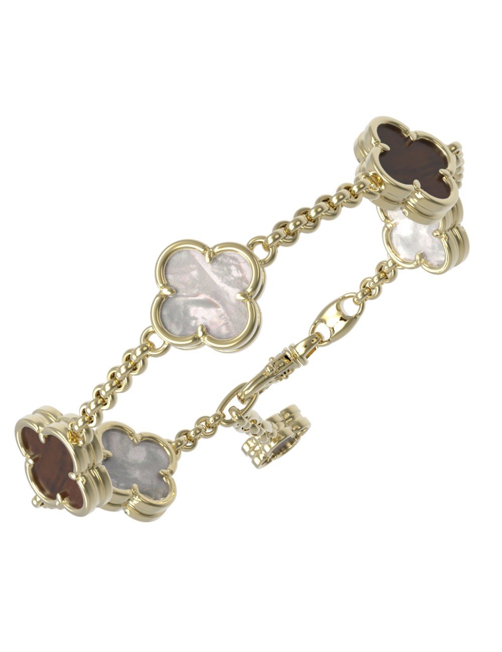 Браслет из лимонного золота c тигровым глазом и перламутром