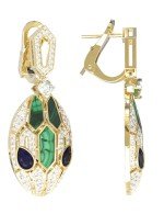 Серьги из лимонного золота c бриллиантами, сапфиром и малахитом