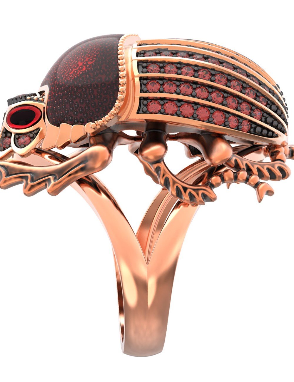 Кольцо из золота c эмалью, фианитом и гранатом