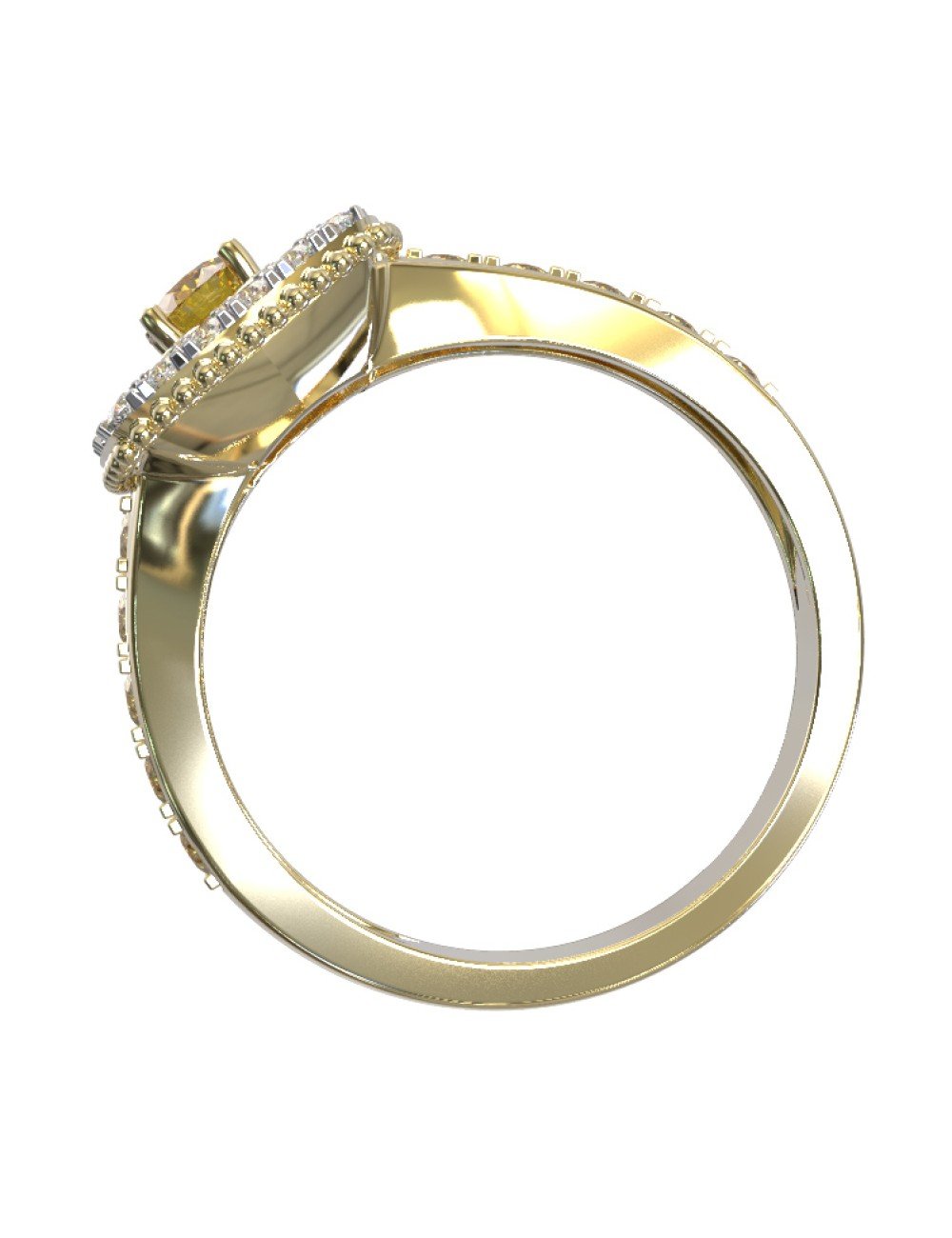 Кольцо из лимонного золота c бриллиантами и сапфиром