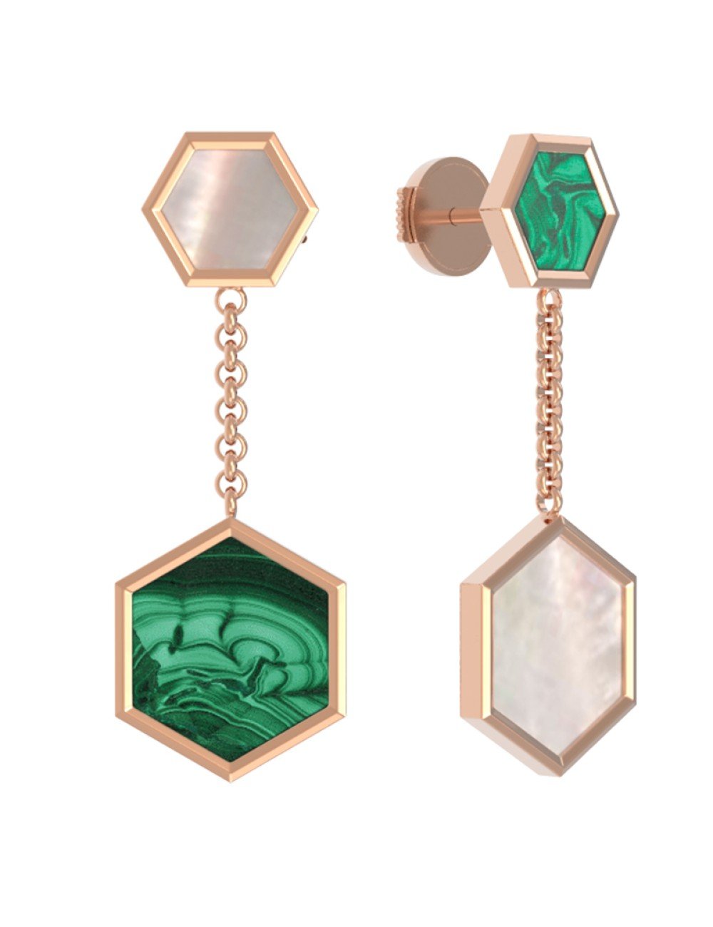 Серьги из золота c малахитом и перламутром