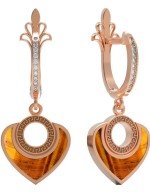 Серьги из золота c фианитом и тигровым глазом