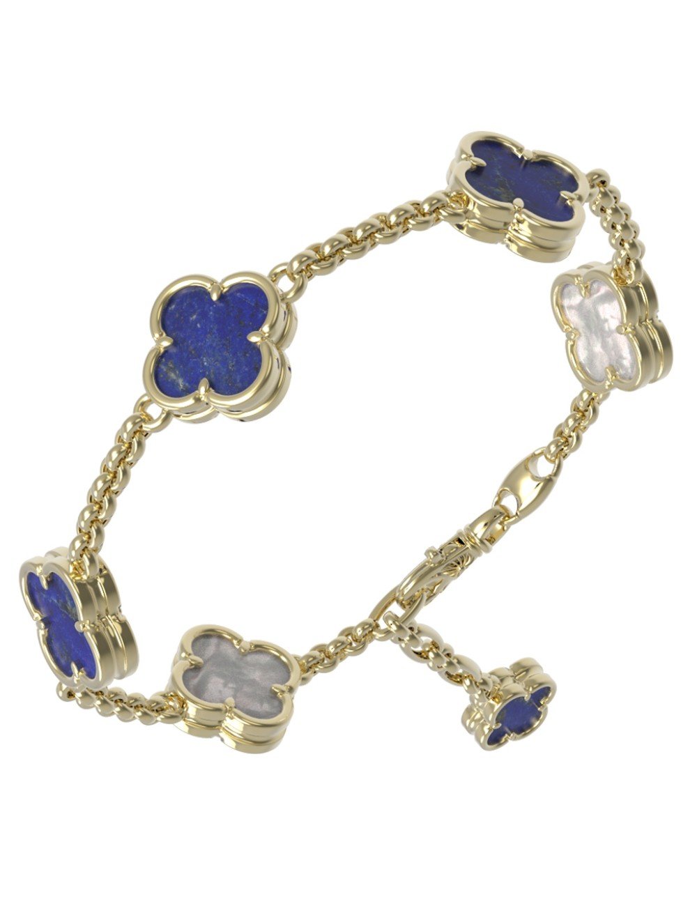 Браслет из лимонного золота c лазуритом и перламутром