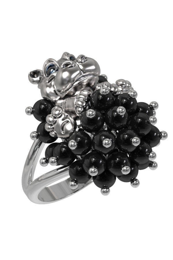 Кольцо из белого золота c эмалью и ониксом