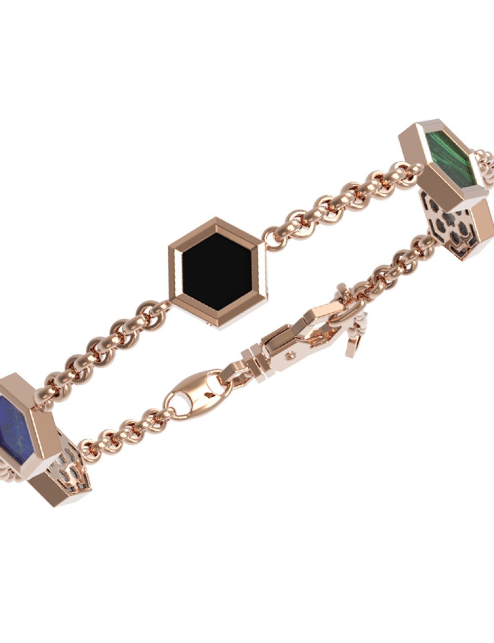 Браслет из золота c ониксом, лазуритом, малахитом и перламутром