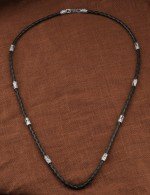 Гайтан из белого золота c кожаным шнурком